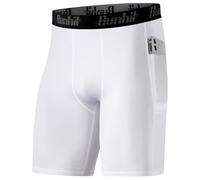 Runhit 1 or 2 Pack Compression Shorts Men with Phone Pockets, Anti Chafing Underwear Boxers Base Layer Cycling Shorts, Moisture Wicking Sport Undershorts for Running Gym Workout Yoga White M