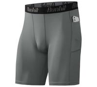 Runhit 1 or 2 Pack Compression Shorts Men with Phone Pockets, Moisture Wicking Anti Chafing Underwear Base Layer Running Shorts, Quick Dry Spandex Fabric Tights for Cycling Gym Workout Grey 2XL
