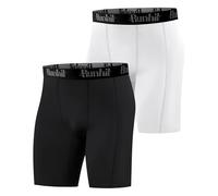 Runhit 1 or 2 Pack Mens Compression Shorts, Anti Chafing Underwear Moisture Wicking Tights Base Layer Shorts Quick Dry Spandex Fabric Sport Pants for Running Cycling Gym Black/White S