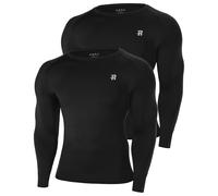 Runhit 2 Pack Men's Compression Long Sleeve Shirt, UPF 50+ Rash Guard Skins Performance Mens Muscle Fit Baselayer for Gym Workout Basketball Fishing All Black S