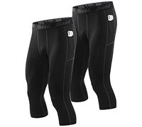 Runhit 3/4 Men's Compression Pants with Pockets,Workout Athletic Tights Leggings Athletic Base Layer Underwear, 2 Pack 3/4 Pants Pocket :Black 1, Medium