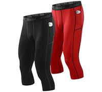 Runhit 3/4 Men's Compression Pants with Pockets,Workout Athletic Tights Leggings Athletic Base Layer Underwear, 2 Pack:black&red, Large