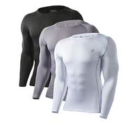 Runhit 3 Pack Long Sleeve Compression Shirts for Men Athletic Workout T-Shirts UPF 50+ Quick Dry Active Sports Casual Base Layer Tee Shirt (Large,Black,Gray,White)