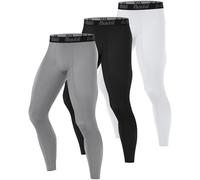 Runhit 3 Pack Men’s Compression Pants, Running Trousers Thermal Leggings, Athletic Tights Base Layer for Jogging Workout Rugby Black, White, Light Grey S