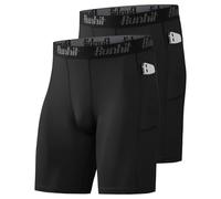 Runhit Compression Shorts Men, 1 or 2 Pack Anti Chafing Moisture Wicking Underwear Base Layer Shorts Quick Dry Spandex Sport Undershorts with Phone Pockets for Running Cycling Gym Workout Black*2 S