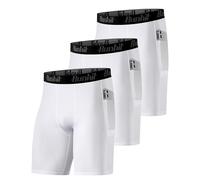 Runhit Compression Shorts Men Underwear Spandex Running Shorts Workout Athletic, 3 Pack Pocket:white*3, Large
