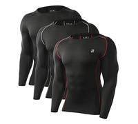 Runhit Long Sleeve Compression Shirts for Men (3 Pack) Athletic Workout Fishing T-Shirts UPF 50+ Quick Dry Active Sports Casual Base Layer Tee Shirt (Small,Black,Black Red,Black Gray)