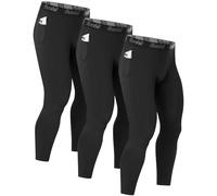Runhit Men’s Running Tights, 3 Pack Compression Leggings with Pockets, Thermal Base Layer Pants Quick-Dry Trousers for Gym Cycling Football Jogging, All Black S