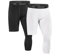Runhit Men's 3/4 One Leg Compression Tights Single Leg Basketball Compression Pants Leggings Base Layer for Athletic, Black + White ( Right Short), Large
