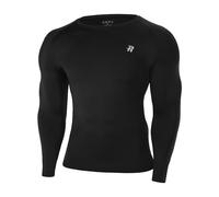 Runhit Men's Black Compression Long Sleeve T Shirt, UPF 50+ Quick Dry Sport Base Layer Tops, Mens Football Underlayer for Running Gym Cycling Golf Training S