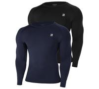 Runhit Men's Compression Long Sleeve Top, 2 Pack Thermal Base Layer Shirts Breathable Undershirt for Cycling Football Outdoor Sports Black+Navy Blue S