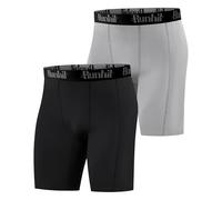 Runhit Mens Compression Shorts, 1 or 2 Pack Moisture Wicking Anti Chafing Spandex Underwear Base Layer Shorts Quick Dry Sport Tights for Cycling Running Gym Black/Grey S