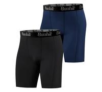 Runhit Mens Compression Shorts, 1 or 2 Packs Anti Chafing Moisture Wicking Underwear Quick Dry Spandex Fabric Base Layer Shorts Sport Undershorts for Cycling Running Gym Black/Navy L
