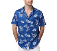 Runhit Mens Hawaiian Shirts Short Sleeve, Lightweight Summer Holiday Shirts Breathable Quick Dry Beach Top for Outdoor Travel Casual Wear with Tropical Floral Palms Print, Palm Leaves Navy Blue M