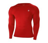 Runhit Men's Red Long Sleeve Compression Top, Crew Neck Sports Base Layer Shirts UPF 50+, Quick Dry Mens Undershirt for Fitness Motorcycle Rugby Workout S