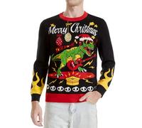 Runhit Ugly Christmas Jumpers for Men Ugly Christmas Sweater Men Funny Xmas Knitted Jumper Rock Dinosaur M