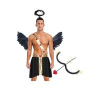 Runhomal Adult Mens 5 Pcs Halloween Cupid Angel Costume Greek God Mr Toga Outfits For Themed Party Black S