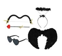 Runhomal Angel Wings Costume Accessories Feather Wing With Headband Bow Arrow Glasses For Halloween Cosplay Dress Up Props Black One Size