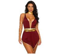 Runhomal Belly Dancer Outfit For Women Ancient Greek Princess Costumes Shiny Sequin Tassel Toga Outfit Burgundy L