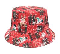 Runhomal Elegant Christmas Bucket Hat Collection Santa Snowflake Print Hats For Women's Holiday Events And Family Outfits Red B One Size