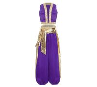 Runhomal Kids Arabian Prince Vest With Pants Halloween Cosplay Costume Toad Bros.mario Game Character Dress Up Purple 7-8 Years