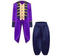 Runhomal Kids Boys Medieval Prince Jacket Victorian Colonial War Tailcoat Blazers Coat with Leg Opening Pants Purple Navy Blue 7-8 Years