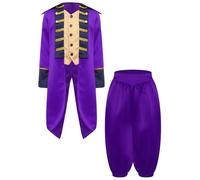 Runhomal Kids Boys Medieval Prince Jacket Victorian Colonial War Tailcoat Blazers Coat with Leg Opening Pants Purple 15-16 Years