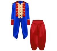 Runhomal Kids Boys Medieval Prince Jacket Victorian Colonial War Tailcoat Blazers Coat with Leg Opening Pants Royal Blue Red 9-10 Years
