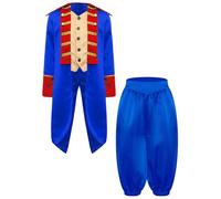 Runhomal Kids Boys Medieval Prince Jacket Victorian Colonial War Tailcoat Blazers Coat with Leg Opening Pants Royal Blue 5-6 Years