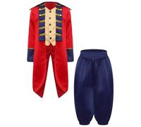 Runhomal Kids Boys Medieval Prince Jacket Victorian Colonial War Tailcoat Blazers Coat with Leg Opening Pants Red Navy Blue 5-6 Years