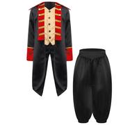 Runhomal Kids Boys Medieval Prince Jacket Victorian Colonial War Tailcoat Blazers Coat with Leg Opening Pants Black 9-10 Years