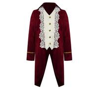 Runhomal Kids Boys Medieval Renaissance Long Sleeve Jacket Coat Victorian Era Tailcoat Steampunk Gothic Tailcoat Red 11-12 Years