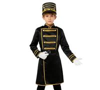 Runhomal Kids Boys Royal Drummer Marching Band Costume Royal Guard Outfits Long Jacket with Solider Hat Gloves Black 7-8 Years