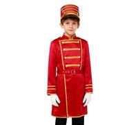 Runhomal Kids Boys Royal Drummer Marching Band Costume Royal Guard Outfits Long Jacket with Solider Hat Gloves Red 7-8 Years