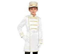 Runhomal Kids Boys Royal Drummer Marching Band Costume Royal Guard Outfits Long Jacket with Solider Hat Gloves White 7-8 Years