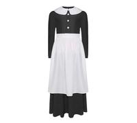 Runhomal Kids Girls 3Pcs Pilgrim Maid Shirt with A-line Skirt and Apron Halloween Dress Up Prairie Peasant Outfits Black 15-16 Years