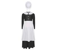 Runhomal Kids Girls 4Pcs Pilgrim Maid Shirt with A-line Skirt and Peasant Apron Halloween Dress Up Prairie Outfits Black 7-8 Years