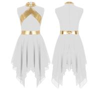 Runhomal Kids Girls Asymmetrical Hem Lyrical Praisewear Liturgical Praise Dance Dress Tunic Worship Costume White 9-10 Years