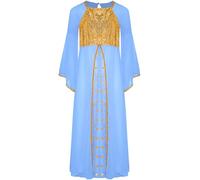Runhomal Kids Girls Halloween Angel Dress Party Praise Dance Dress Sequins Gold Trim Princess Toga Gown Blue 5-6 Years