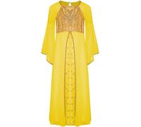 Runhomal Kids Girls Halloween Angel Dress Party Praise Dance Dress Sequins Gold Trim Princess Toga Gown Yellow 5-6 Years