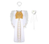 Runhomal Kids Girls Halloween Angel Dress Toga Gown Praise Dance Dress with Headband Fairy Sticks Feather Wings White B 11-12 Years