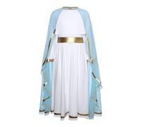 Runhomal Kids Girls Halloween Carnival Party Fancy Dress Up Virgin Mary Outfits Biblical Friar Robe with Cape Blue 9-10 Years