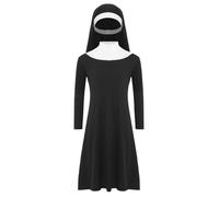 Runhomal Kids Girls Halloween Mother Superior Traditional Nun Outfits Long Sleeve Maxi Dress with Black Nun Hat Black 7-8 Years