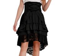 Runhomal Kids Girls Halloween Victorian Gothic Skirt Tiered Ruffle Skirt Medieval Vintage Renaissance Costume Black 13-14 Years