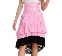 Runhomal Kids Girls Halloween Victorian Gothic Skirt Tiered Ruffle Skirt Medieval Vintage Renaissance Costume Pink 7-8 Years