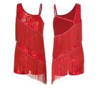 Runhomal Kids Girls Latin Salsa Dance Performance Outfit Sequin Ballroom Costumes Flapper Cocktail Party Dresses Red 11-12 Years