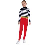 Runhomal Kids Girls Prisoner Jumpsuit Dress up Long Sleeve Jailbird Prison Uniform Carnival Theme Party Outfits Red 15-16 Years