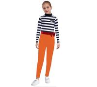 Runhomal Kids Girls Prisoner Jumpsuit Dress up Long Sleeve Jailbird Prison Uniform Carnival Theme Party Outfits Orange 5-6 Years