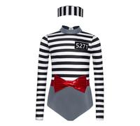 Runhomal Kids Girls Prisoner Jumpsuit Dress up Long Sleeve Jailbird Uniform with Convict Cap Carnival Party Outfits Silver 11-12 Years