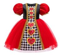 Runhomal Kids Girls Royal Princess Dress Puffed Sleeve Tulle Tutu Dress Halloween Red Heart Queen Cosplay Costume Red 7-8 Years